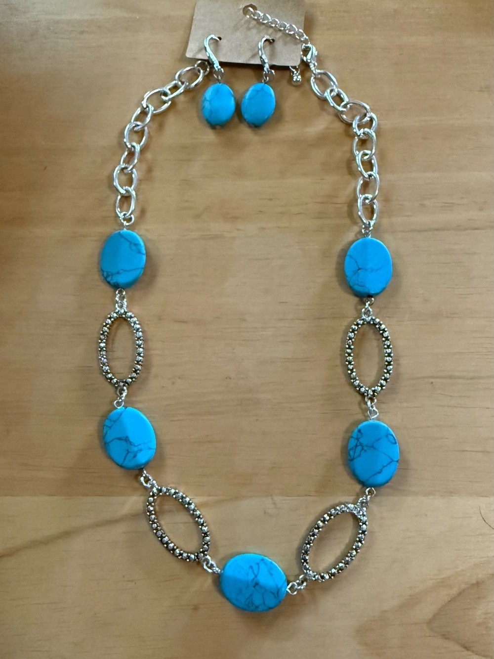 Turquoise (Howlite) Stone Link Necklace and Earring Set